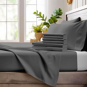 Luxury Bamboo Sheets Split King - 7 Piece Ultra Soft Cooling Sheets Split King for Hot Sleepers - 100% Viscose from Bamboo Split King Sheet Sets Fits Up to 16" Deep Pocket - Dark Grey