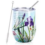 NymphFable 12oz Dragonfly Wine Tumbler with Lid and Straw Stemless Insulated Wine Glass Stainless Steel Double Wall