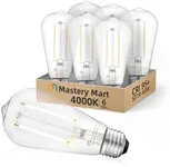 MASTERY MART E26 Led Bulb 60 Watt Equivalent, 5.5W Clear Edison Bulbs, Daylight White 4000k, CRI 90+, 500 Lumen, Vintage ST58 led Light Bulb for Home Non-Dimmable, 6 Pack