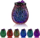 Leyoue 3D Glass Fireworks Electric Wax Melt Warmer with PTC Heating Plate 7 Colors LED Changing Light Wax Burner Melter Fragrance Warmer for Home (3D)