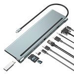 PWAYTEK Usb C Docking Station ,11 In 1 Usb C Hub ,Dual Monitor Type C To Hdmi + Vga Adapter,Laptop Docking Station Extended Display Multiport Usb 3.0 Sd/Tf Audio For Dell,Surface,Hp,Lenovo Laptops