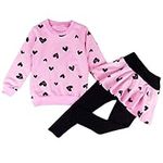 DHASIUE Girls Toddler Cute Outfits Clothing Set Hearts Print Long Sleeve Sweatshirt T-Shirt Tops & Pantskirt Skirt Leggings Trousers Age 9-10 Years