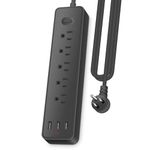 Surge Protector Power Strip - 10 FT Long Extension Cord with 5 Widely AC Outlets 3 USB Ports,Lightning Protection,Flat Plug with Overload Surge Protection for Home, Office, Dorm Essentials (Black)