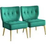 Yaheetech Set of 2 Dining Chairs Velvet Kitchen Chairs, Modern Living Room Chairs with Gold Legs and Fully-Adjustable Foot Pads, Armless Corner Chairs for Home/Living Room/Kitchen Green