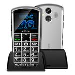 artfone Big Button Senior Phone, Easy to Use, Basic Phone, No SIM card Unlocked Senior Phone, with SOS Button, Loud Volume, Flashlight, 2.4 Inch Display, Charging Base, 1400mAh, Silver