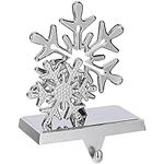 Belle Vous Silver Christmas Snowflake Stocking Holder - 13 x 14cm/5.12 x 5.5 Inches - Metal Stand with Hanging Hook - Xmas Stocking Holder for Fireplace/Mantel Home Decoration