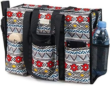 TOPDesign Utility Water Resistant Tote Bag with 13 Exterior & Interior Pockets, Top Zipper Closure & Thick Bottom Support (Ethnic)