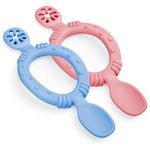 Vicloon Silicone Self Feeding Baby Spoon and Fork, 2 Pcs Baby Weaning Spoon and Fork Set, Baby and Toddler Self-Feeding Utensils for Infant Toddler Children First Led Training Weaning 6 Months and Up