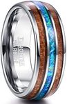 Vakki Koa Wood Rings for Men 8mm Dome Tungsten Wedding Engagement Bands Blue Center Size 10