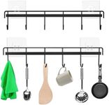 QianQiao 2 Pcs Wall Mount Utensil Rail Rack，Space Saving，Kitchen Utensil Self-Adhesive Wall Hanger with 6 Hooks for Kitchen Bathroom(Black)