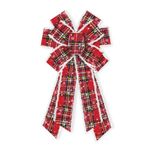 ABTOLS Large Christmas Bows for Wreath, Red Buffalo Plaid Wreath Bows Christmas Vintage Velvet Bows for Front Door, Xmas Snowflake Burlap Ornament Tree Topper Bows for Christmas Indoor Outdoor Decor