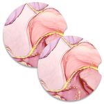 Nipichsha Car Coaster for Cup Holders, 2 Pack Absorbent Ceramic Car Cup Holder Coaster for Drinks, Cute Car Assecories for Women Men, Universal Size 2.56" with Finger Notch & Cork Base, Pink Marble