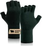 Merino Wool Fingerless Gloves for Men & Women, Half Finger Glove Base Layer Warm with Thermal Soft Knit Liner for Hunting Fishing Hiking XL (Green)