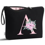 Vavabox A-Z Personalized Initial Makeup Bag, Birthday Gifts for Women Unique,Bride Bridesmaid Gift Cosmetic Bags (A, Black)