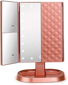 deweisn Trifold Lighted Vanity Makeup Mirror with 21 LEDs Lights,1x/2x/3x Magnification and Touch Screen Dimming,Two Power Supplies Makeup Mirror, Gift for Women