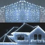 Icicle Christmas Fairy Lights Waterproof Outdoor/Indoor use. ICY Cool White 120 LED 4M Wide 24 Drops Plus a Massive 10M Lead Cable, 8 Modes, Low Safe Voltage