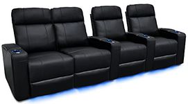 Valencia Piacenza Home Theater Seating | Premium Top Grain Nappa 9000 Leather, Power Recliner, LED Lighting (Row of 4 Loveseat Left, Black)