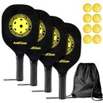 Amicoson Pickleball Paddles - Pickleball Set of 4 Wood Paddles, Indoor & Outdoor Pickleball Balls, Pickleball Paddle Set of 4 Pickleball Racket Ergonomic Cushion Grip, 8 Pickleball Balls & 1 Carry Bag