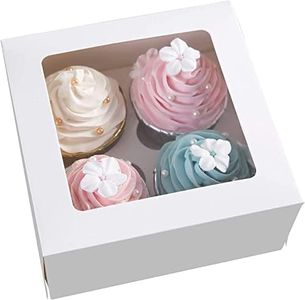 25 Pack Of 4 Hole Cupcake Boxes In White Color With Clear Window Including Cupcake Inserts for 4 Cupcakes or Catering Grazing Boxes 18L x 18W x 8H cm