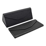 Real Sic Solid Color Eco Leather Magnetic Folding Hard Case for Sunglasses, Eyeglasses, Reading Glasses, Black, One Size