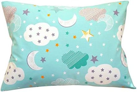 Kids Toddler Pillowcase 13x18 by Comfy Turtles, 100 Natural Cotton, Soft Pillow Cover for Wonderful Sleep and Dreams, Design for Boys and Girls (Green Moon Stars)