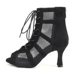 AOQUNFS Latin Salsa Dance Shoes Lace-up Open Toe Ballroom Dance Heel Boots Women,L446,Black, US 8