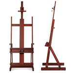 VISWIN Large H-Frame Easel 53" to 91"H, Holds Canvases Up to 78", Premium Beech Wood Artist Studio Easel with Broader Tray for Creating and Displaying Larger Artworks - Walnut
