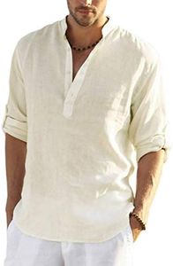 COOFANDY Men's Cotton Linen Henley Shirt Long Sleeve Hippie Casual Beach T Shirts Beige