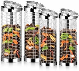 4PCS Inground Worm Composting Bin Turn Food Waste into Nutrient-Rich Soil Increase Soil Fertility Stainless Steel Composting Bin with Holes and Lid for Outdoor Garden Vegetable Patch Backyard