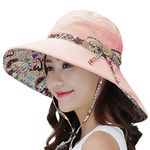LassZone UV Protection Cotton Sun Hats Summer UPF 50+ Sun Shade Flap Cover Cap with Neck Cover Cord for Womens Girls Pink