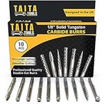 10PC Carbide Double Cut Burr Set - 0.118 Inch (3mm) Shank, Rotary Tool Cutting Bits, Starter Set - Accessories for Dremel, Fordom, Flex Shaft, Dewalt And Multitools - For Wood Carving, Metal Working And Engraving.