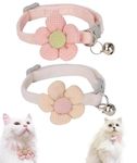 2 Pcs Cat Collar, Cat Collar with Bell, Cute Pink Flower Cat Belt with Bell Indoor & Outdoor Use Cat Collar with Name Tag Adjustable Kitten Collar Cat Neck Band Accessories for Cats