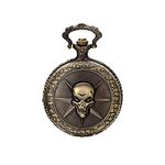 JewelryWe Bronze Mens Women Carved Skeleton Antique Pendant Pocket Quartz Watch 31.5 Inch Chain (with Gift Bag)