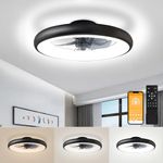 MOSSCO Ceiling Fans with Lights and Remote, Dimmable LED 3 Colour 6 Speeds Reversible Fan Light, Quiet Low Profile Modern Fan Lights Ceiling for Bedroom, Black 50CM