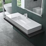 Mai & Mai Bathroom Stone Resin Countertop Washbasin Rectangular Sink 120x48x13cm Hidden Drain Colossum12 White Cast Marble Bathroom Vessel Sink