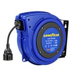 Goodyear Extension Cable Reel Heavy Duty Retractable 15m x 3G1.5mm2 H07RN-F UK Plug Type 230V AC 8.6A 1000W Wound 2000W Unwound Indoor Professional DIY Usable CE & Intertek GS Listed