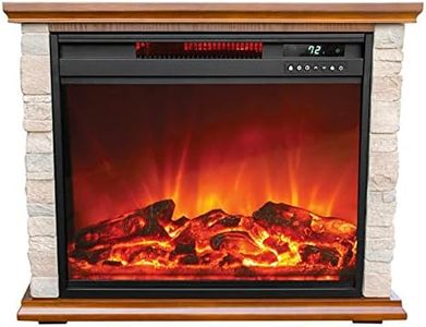 LifeSmart LifePro 1500 Watt Electric Infrared Quartz Fireplace Heater for Indoor Use with 3 Heating Elements and Remote, Faux Stone & Oak Wood