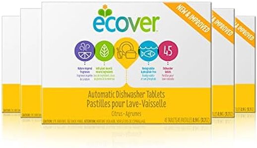 Ecover Automatic Dishwasher Tabs, Naturally-Derived and Biodegradable Dishwasher Detergent, Citrus Scent, 45 Dishwasher Cleaner Tablets, 5 Pack, (225) Total Tabs