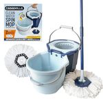 Casabella Clean Water Spin Mop System with Extra Mop Head Refill - Two-Bucket Design Mop System, Splash Guard, Built-in Measuring Cup, and Scraper Tool, Easy Wring Pedal Spinner