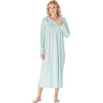 Keyocean Nightgowns for Women, Soft Comfortable 100% Cotton Long Sleeves Ladies Nightdress, Light Green, Medium