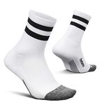 Feetures Elite Light Cushion Mini Crew Sock - Sport Sock with Targeted Compression - White High Top Stripe, L (1 Pair)