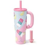 House of Quirk 1200ml Stainless Steel Tumbler with Handle, Straw & Straw Cap | Leakproof Water Bottle | Large Capacity Travel Mug (Berry Ice)
