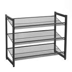 SONGMICS Shoe Rack, 3-Tier Stackable Shoe Storage Shelf, Metal Shoe Organiser with Adjustable Flat or Angled Shelves, 30.5 x 74 x 61.5 cm, Holds 9-12 Pairs, Black LMR03B