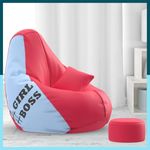 Biggie Bean Bag with Beans Filled 6XL Bean Bag with Free Cushion/Footrest - Official : ColorfulCush Combo (Matching Color : Printed, Girl Boss - Pink Sea-Blue)