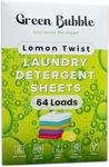 Green Bubble Eco-friendly Laundry Detergent Sheets, Plastic Free laundry, Plant based, Fully Biodegrable, Travel Laundry Strips (Lemon Twist, 64 Loads)