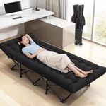 WoldTrek Camping Cot with Thick Pad, Folding Camping Cot Oversize Cots for Sleeping Camping Bed Folding Cot for Camping W/Pilllow Mattress for Home Office Nap Beach Travel, 600LBS (190 * 68CM-Black)