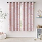 Vangao Boho Girls Blackout Curtains Pink for Kids Room 63 Inch Length, Rainbow Window Drapes for Living Room Nursery Thermal Grommet Insulated Room Darkening Curtains Bedroom, 2 Panels
