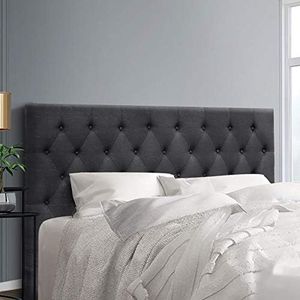 Artiss King Bed Headboard Headboards Tufted Beds Head Frame Base Upholstered with Charcoal Faux Linen Fabric Foam Wood, 192 x 120 x 8cm, Modern Design