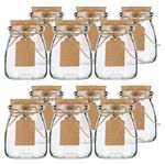 12 Pack Mini Yogurt Jars, 7oz Small Glass Jars with Cork Lids/Tags/String, Empty Mason Jar for Candle Making, Pudding Container Wedding Favors Honey Pot for Candy, Jam, Birthday, Party, Baby Shower