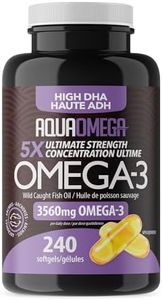 AquaOmega 5x Ultimate Strength High DHA Omega-3 with EPA and Vitamin D - Wild Caught Omega 3 Fish Oil Capsules - 3560mg of Omega 3 Supplements - 240 Softgels